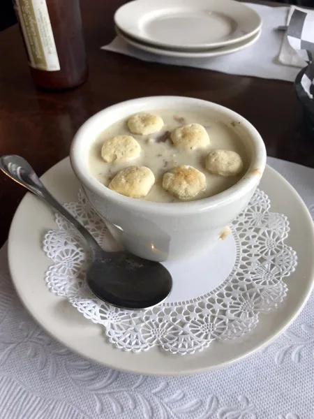 Clam chowder bowl with oyster crackers